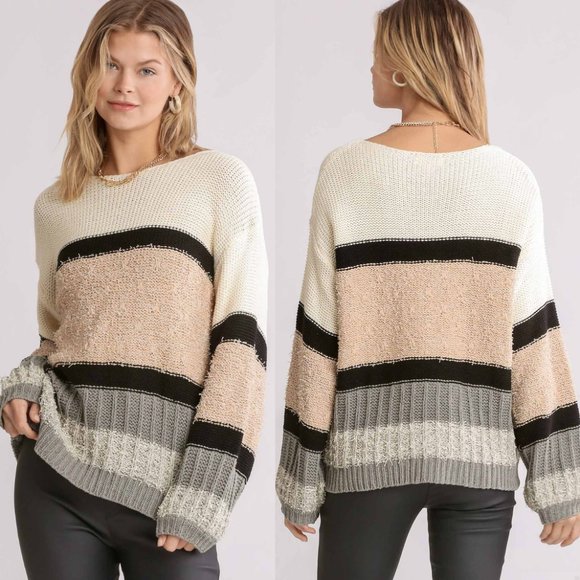 Umgee Sweaters - Striped Raw Sweater {Umgee}